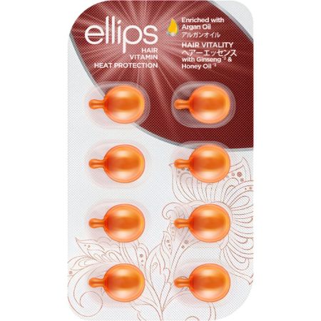 Ellips Hair Vitamin Heat Protection Hair Vitality Vitamina capilar con protección térmica y aceite de argán fortalece y repara para cabello quebradizo 8 uds