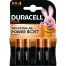 Duracell Pilas Aa4 Power Boost Pilas alcalinas multiusos idóneas para dispositivos de uso cotidiano lr6/ mn 1500 blister 4 uds